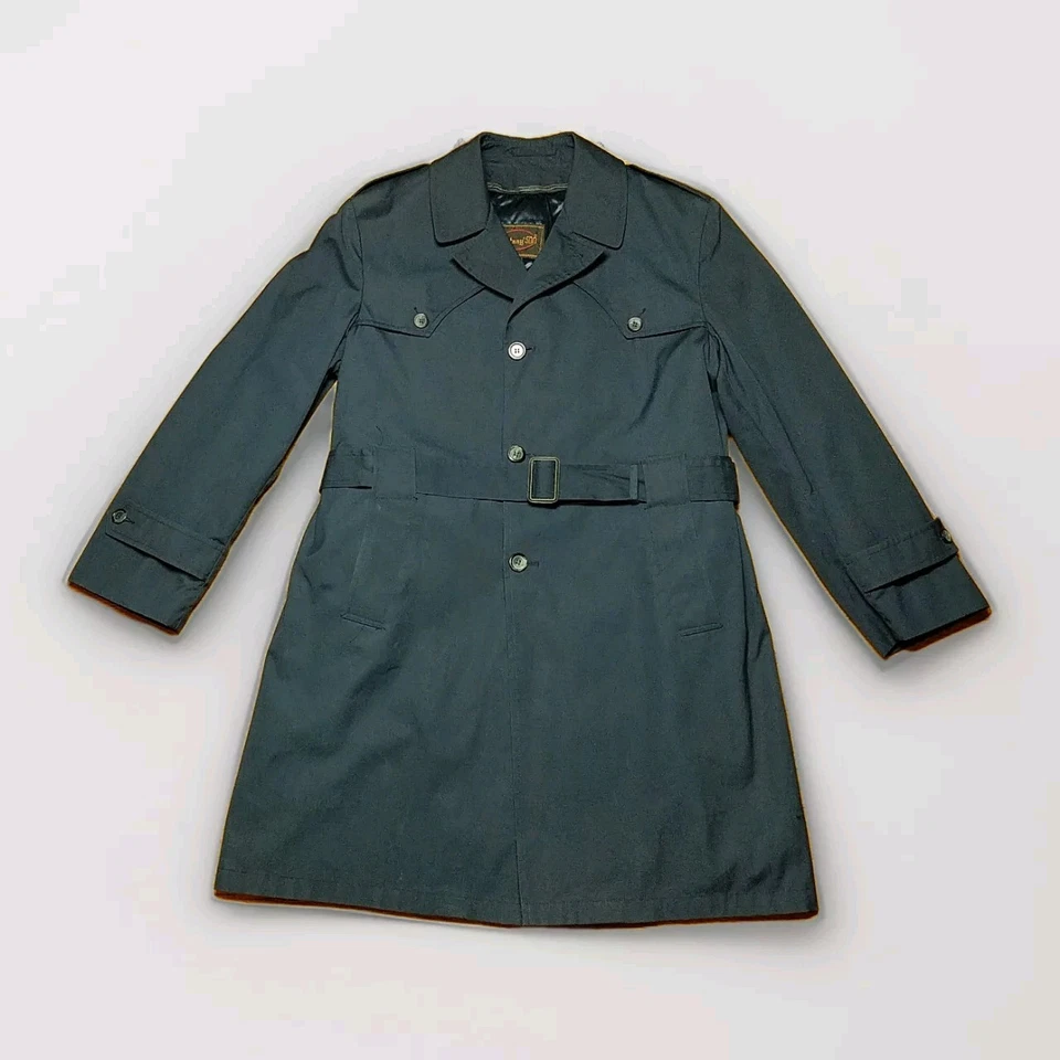 Botany 500 Trench Coat Size 44 R Plaid Fleece Lined Single-Breasted  W/ Belt - Image 2 of 4