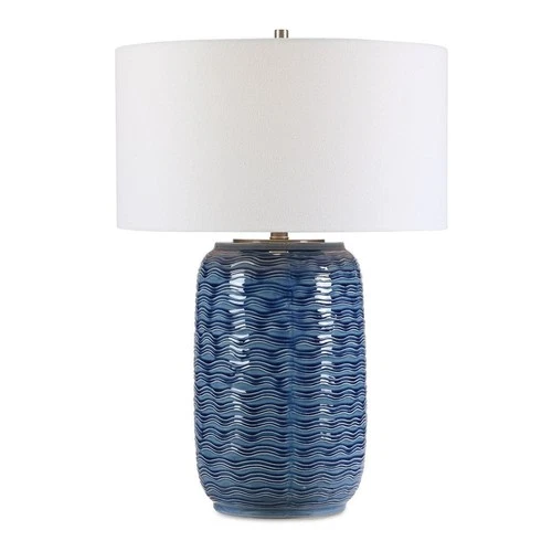 UTTERMOST 28274-1 SEDNA COASTAL BLUE WAVY TEXTURE CERAMIC TABLE LAMP DECOR LIGHT - Picture 1 of 6