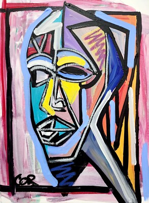 CORBELLIC EXPRESSIONISM 16X20 AFRICAN MASK CUBIST FINE ART HOME INTERIOR DESIGN