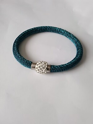 DAMEN TÜRKISFARBEN METALLIC LUREX GEFLOCHTENES ARMBAND MIT STRASS MAGNETVERSCHLUSS