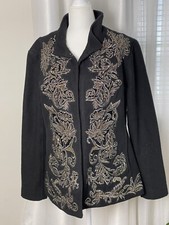 Chicos Women s Sz 2 12/14 Classic Black Embellished Wool Blend Jacket Trendy