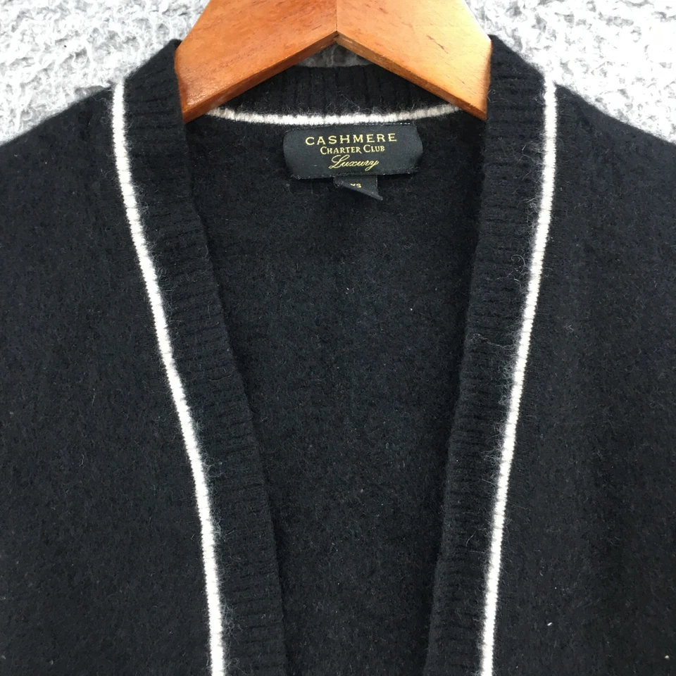 Cárdigan suéter Charter Club frente abierto para mujer XS negro cachemir manga larga Foto 3 de 4