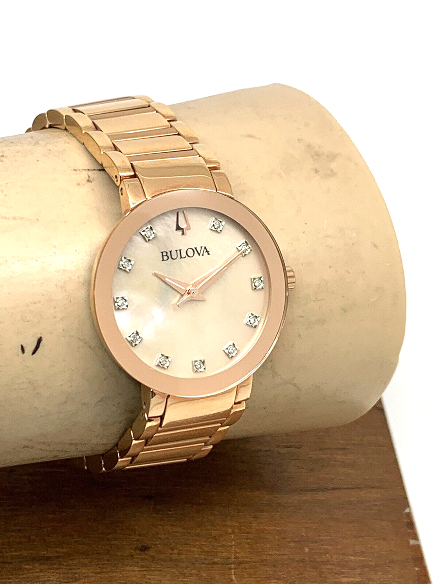 Bulova Women's Watch 97P132 Quartz Diamond Dial Rose Gold