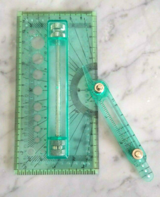 Mini Constructor Drafting Drawing Tool Protractor Compass Stencil VGC