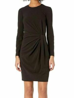 Boutique Moschino Women's Side Knotted LS Sheath Dress sz 40 IT/ 6 US Black