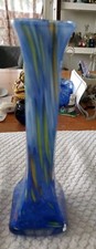 Vintage Murano MCM Stretched Multicolor Hand Blown Bud Vase Art Glass Italy 9"