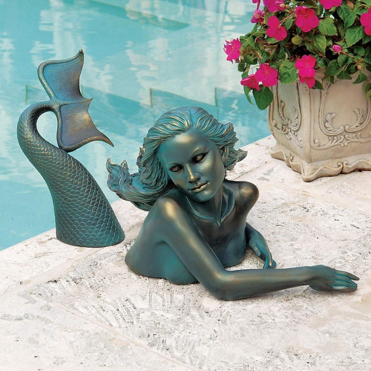 Mermaid Pool Side Statue Sea Siren Maiden Sculpture In Out Door