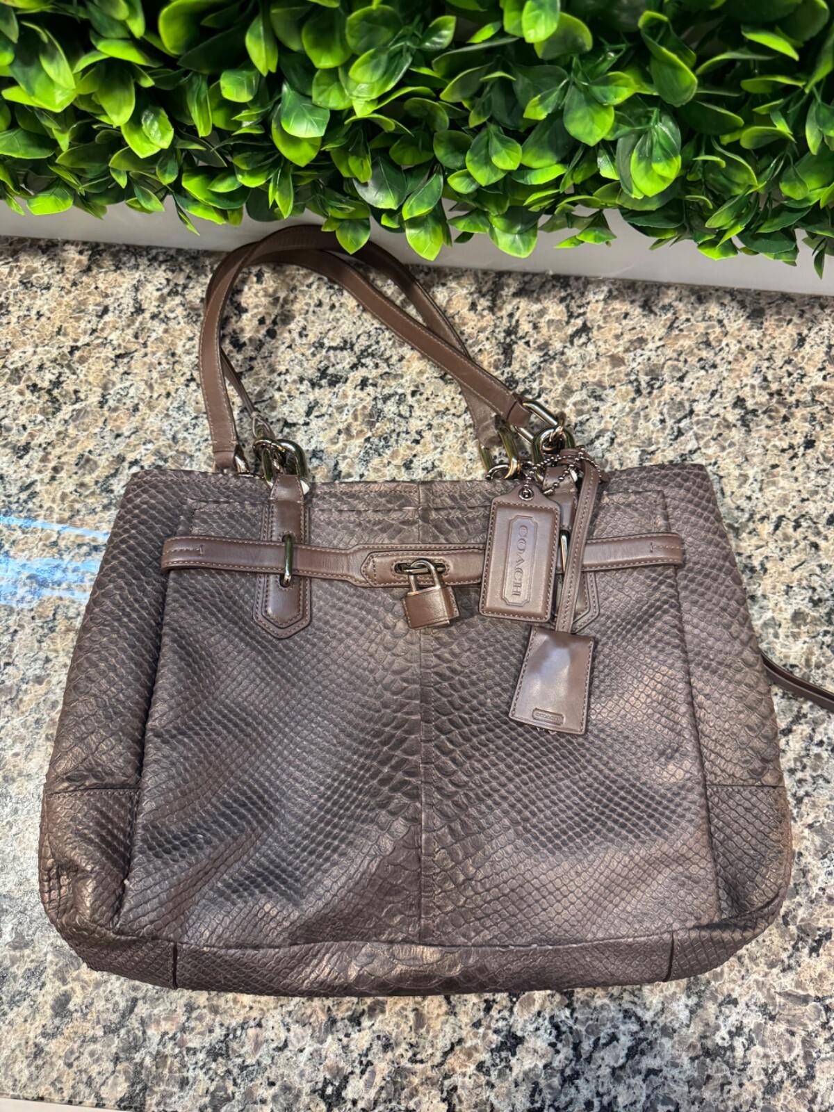 Authentic Coach Python Embossed Leather Tote Shou… - image 1