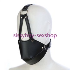 Newest Open Mouth Gag Hood Harness Headgear Face Mask Restraint PU Leather