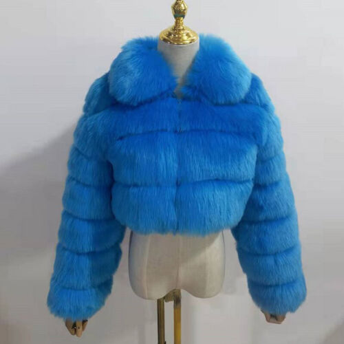 Women Luxury Fluffy Faux Fox Fur Coat Jacket Short Cardigan Winter Warm Outwear - Picture 9 of 35