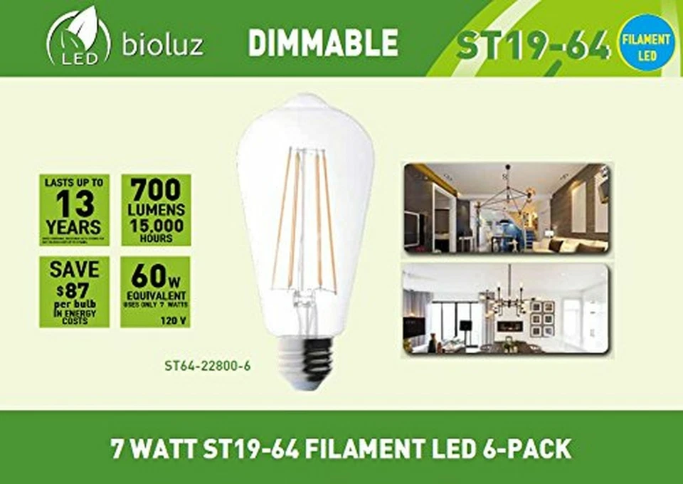 Bioluz LED Pendent LED Bulbs Dimmable Warm White 2700K 7W 60W Replacement - Image 4 of 4