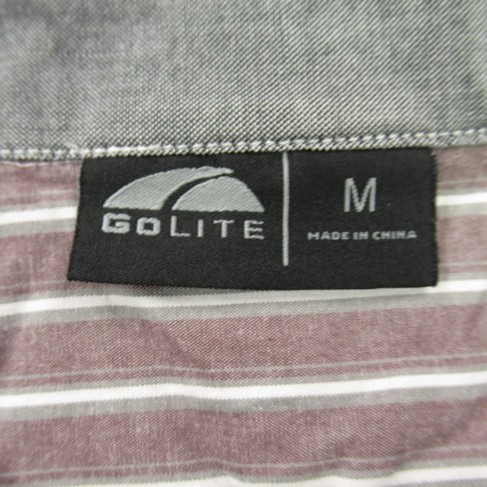 Camisa Golite Para Hombre Mediana Manga Larga Gris Rayas Calce Regular Bolsillo Ligero Foto 3 de 4