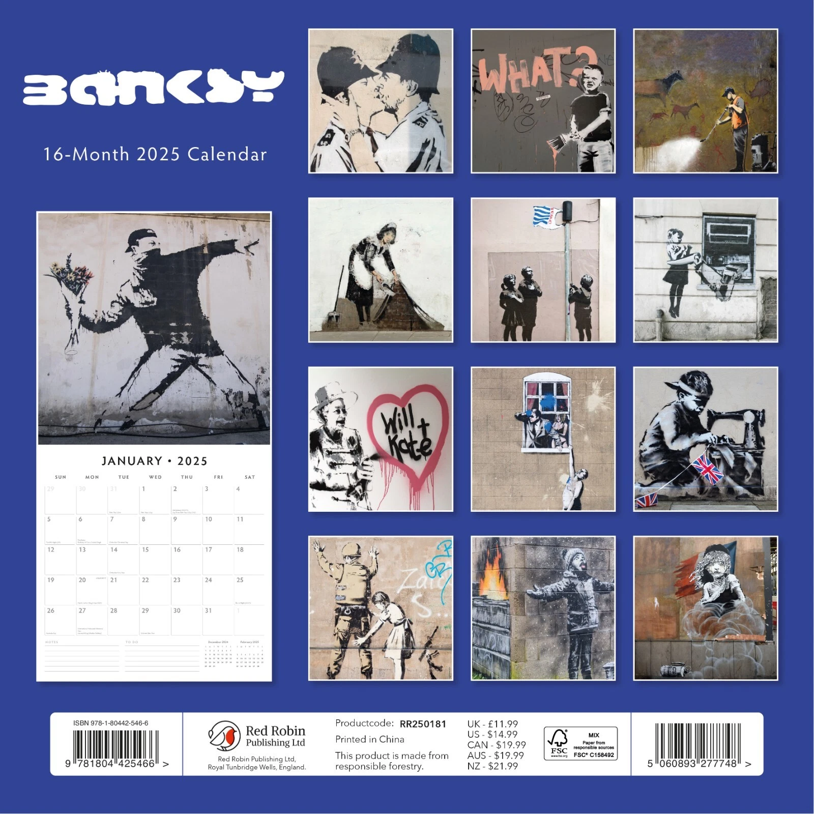Banksy 2025 Square Wall Calendar