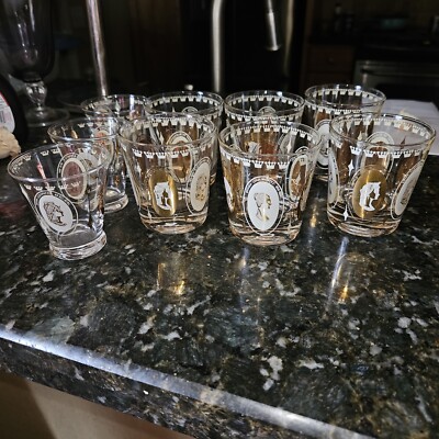 6 Mcm Gold Queen Women Portrait Mid Century Modern Cosmopolitan Bar Glasses 