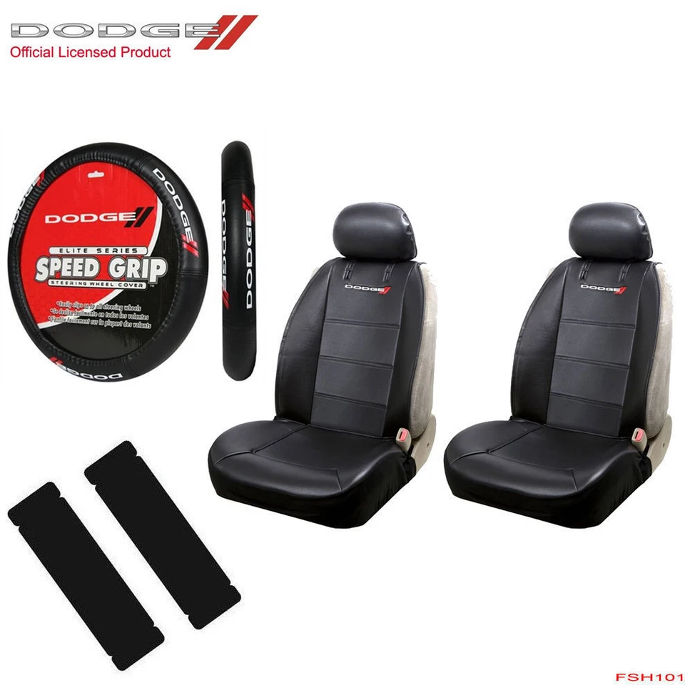 New 5 pc Dodge Elite Logo Car Truck SUV Front Seat Covers Steering Wheel Cover Foto 2 de 4
