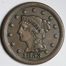 1853 Braided Hair Large Cent - XF - Nice Eye Appeal E509 TMR