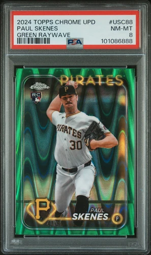 2024 TOPPS CHROME UPDATE USC88 PAUL SKENES GREEN RAYWAVE 41/99 - PSA 8