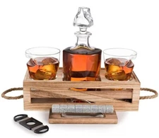 BEZRAT Whiskey Decanter and Cigar Glass Gift Set, 14 Piece