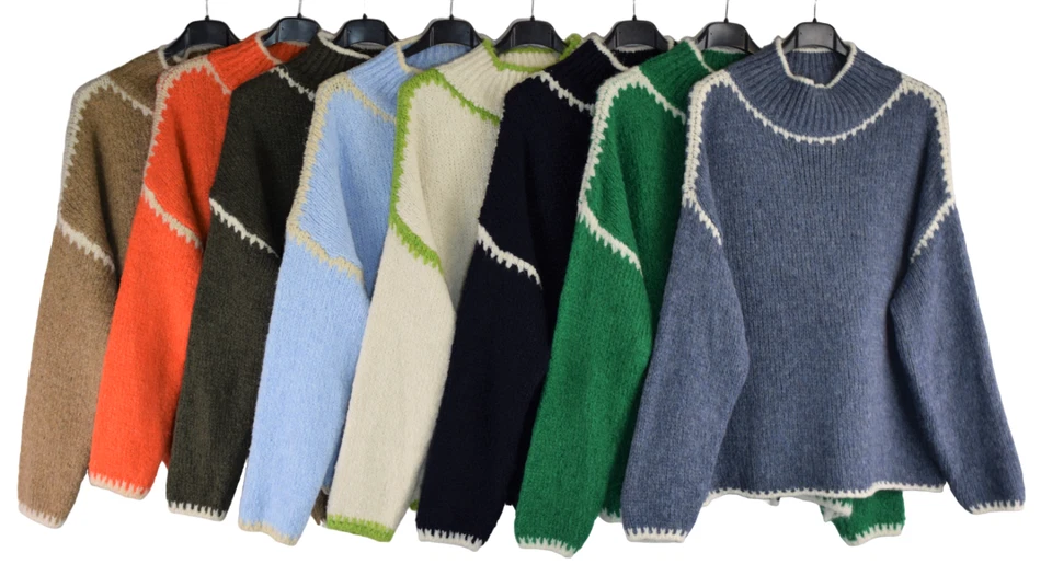 Ladies Italian Lagenlook Soft Cosy Wool Blend High Neck Blanket Stitch Jumper. - Image 3 of 4