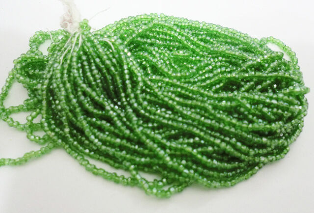 Antique Vintage Crystal Green Luster 9/0 Rocaille Beads Long Hanks 16 BPI 54Gr