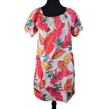 Nine West Puff Sleeve Baby Doll Dress XS Tropical Midi Resortwear Cottagecore