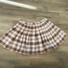 Schoolgirl Skirt Pleated 90  s Fashion Blue And Brown Plaid Juniors Size XL