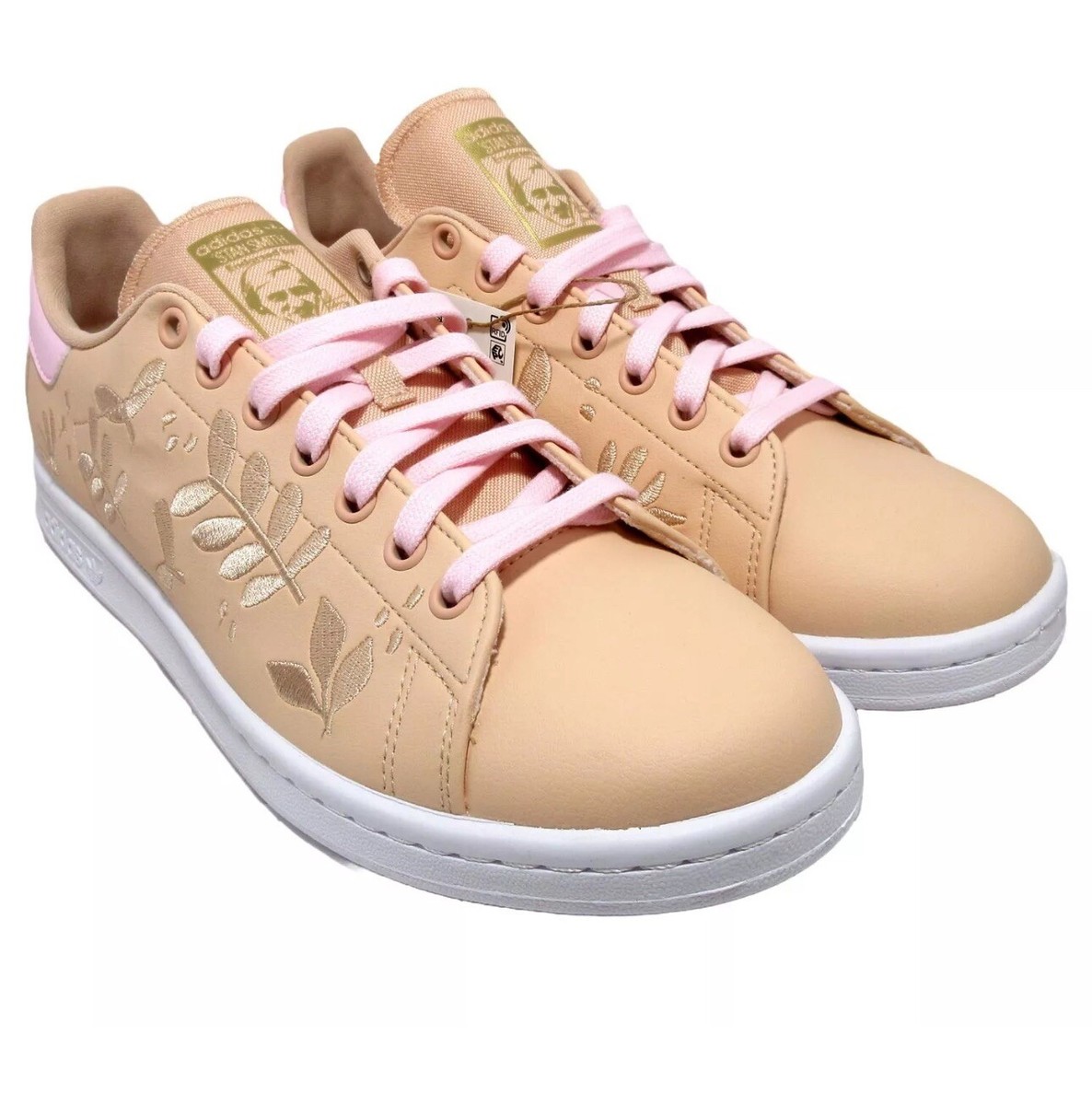 Stan Smith Adidas Women's Shoes Size 10 Beige Pink Embroidered