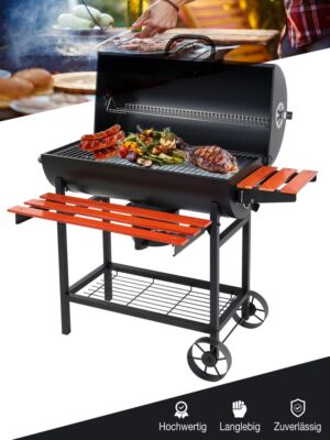 BBQ Holzkohle Grillwagen Holzkohlegrill Barbecue Ø 70 x (L) 95,5 cm Kohle Smoker