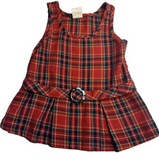 Vtg Red Plaid Academia Jumper Dress Toddler Girl 2T School Photos Classic Preppy