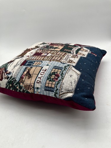 Christmas Tapestry Pillow Town Scene Embroidery 15x15 - Picture 3 of 5