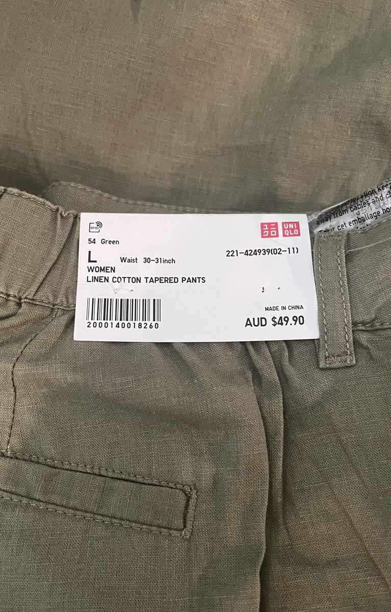 Uniqlo NEW Women's Linen Cotton Tapered Pants Green L Retail