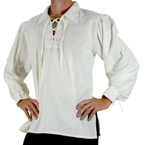 Camicia Pirata Uomo Adulto Medievale Rinascimento Fantasioso Abito Cosplay Tunica Q - Foto 9 di 19