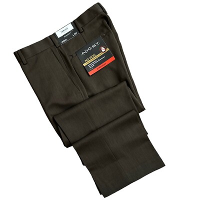 NEW Axist No Iron Dress Pants Mens Sz 30x30 (30x29 1/2) Walnut Brown Flat Front