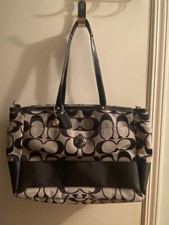 Coach F19202 Lurex Signature C X-Large Black Canvas Diaper Tote Bag Travel