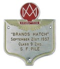 Aston Martin Owners Club Badge Brands Hatch Sep 21st 1957 Class 9 2nd S F Pile