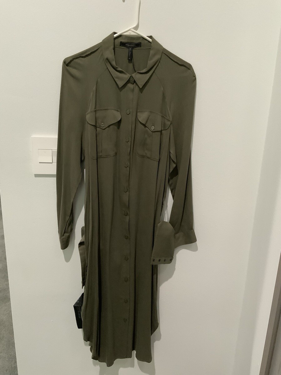 BCBG Maxazria Dress Size Medium Olive Green Shirt Dress Long Sleeves Belted  NWT | eBay