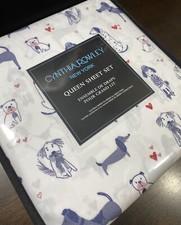 CYNTHIA ROWLEY NEW  Dogs Puppies Heart QUEEN MICROFIBER SHEET SET VALENTINES