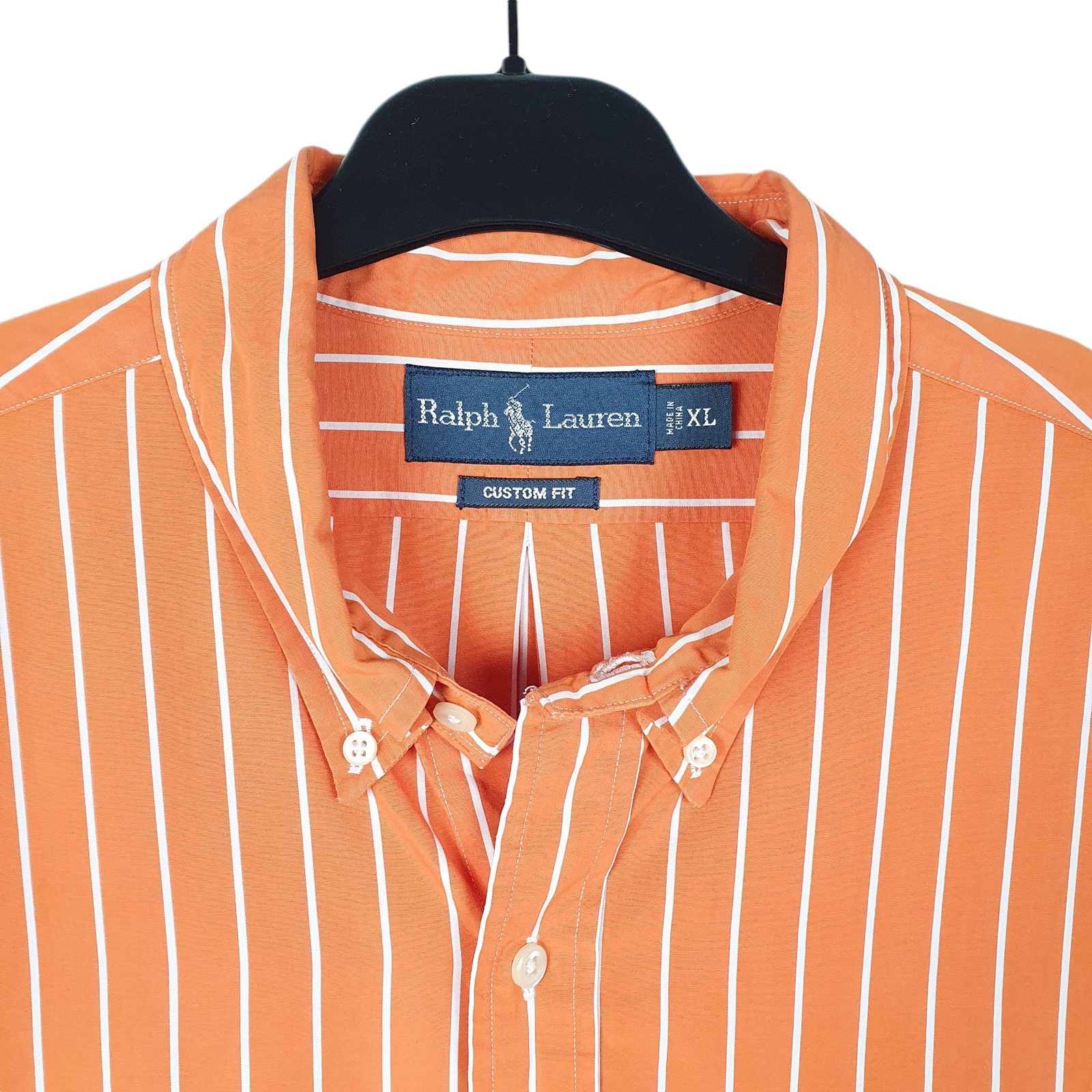 RALPH LAUREN Orange Striped Shirt Custom Fit Long Sleeve Casual Cotton Mens XL image 2