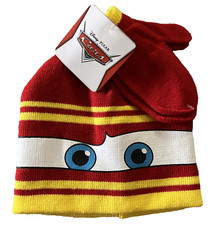 Boys Disney Cars Lightning McQueen Knit Beanie  Mittens Red, Yellow New