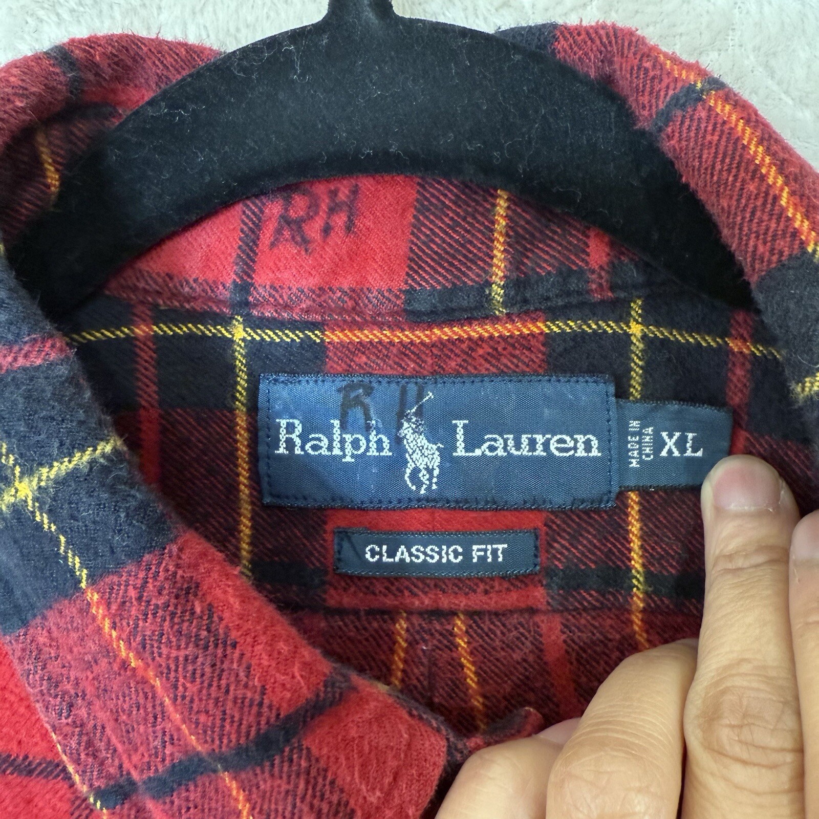 Polo Ralph Lauren vintage uomo flanella camicia a quadri XL spessa pony vedi