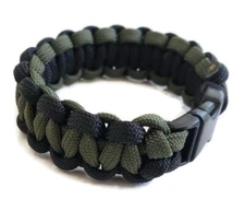 Paracord Bracelet 550 Two-Tone Black/O.D. Green Survival Tactical 3/8" Buckle