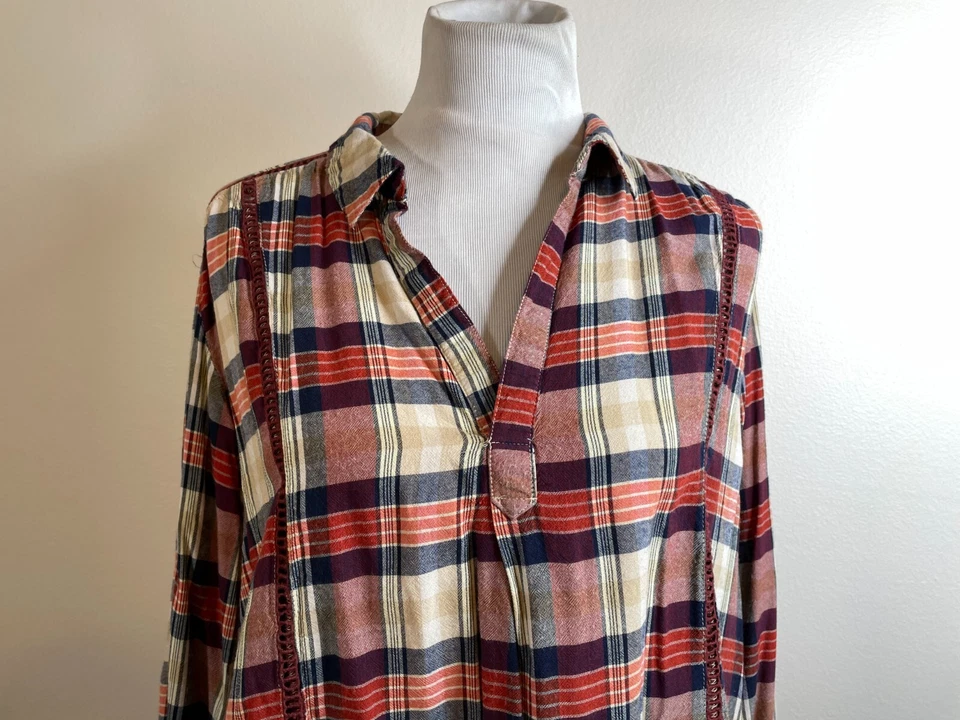 Top pulóver exuberante para mujer con cuello en V talla pequeña rojo a cuadros ligero manga larga Foto 4 de 4