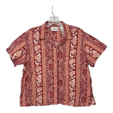 Liz Claiborne Lizwear Jeans Petite Size M Button Down Bandanna Floral Red Pink