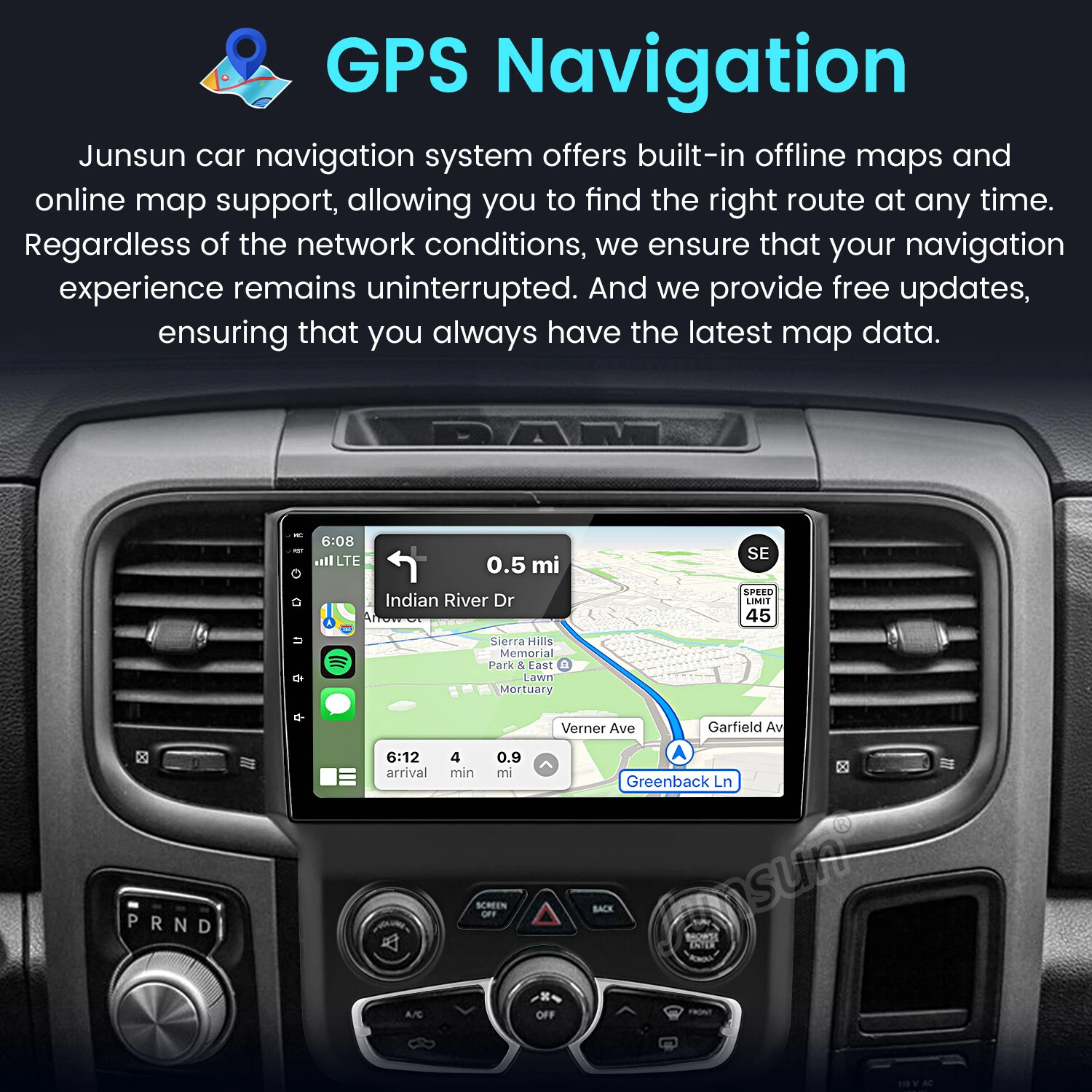  rádio estéreo automotivo 64gb android13 gps carplay para dodge ram 1500 2500 3500 2013-18 