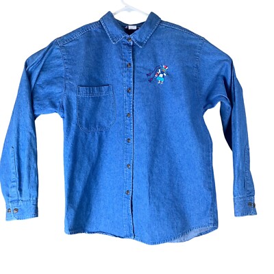 Vintage Denim Shirt Size Medium Helen Cerda Button Up Embroidered Made in Mexico