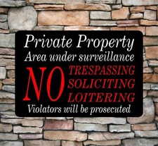 Private Property No Soliciting No Trespassing Video Surveillance Sign 8"x12" New