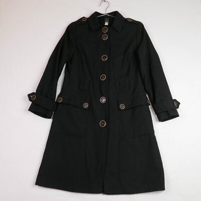 Via Spiga Women’s Trench Coat Black Size 4P Wool Blend Peat Coat Button Up  EUC