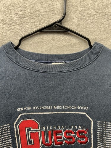 Vintage GUESS Sweatshirt Mens Sz Small Navy Blue Crew Neck 90s USA Made Marciano - Picture 5 of 13