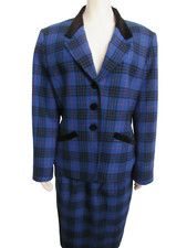 PENDLETON 100 Wool Skirt Suit Blue Plaid Authentic Morgan Tartan Velvet Trim 12