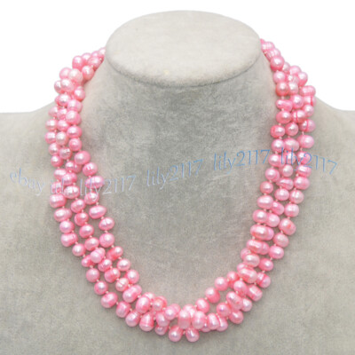3 Strands Rare 7-9mm Pink Oval Side Hole Freshwater Baroque Pearl